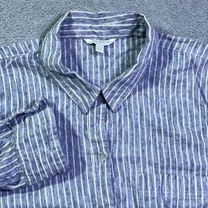 Lucky Brand Striped Button Down Shirt Womens XL TG Blue White Long Sleeve Casual